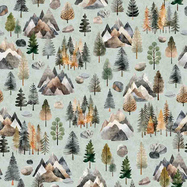 Bigfoot Pine Trees Sage - QT Fabric 30994-H