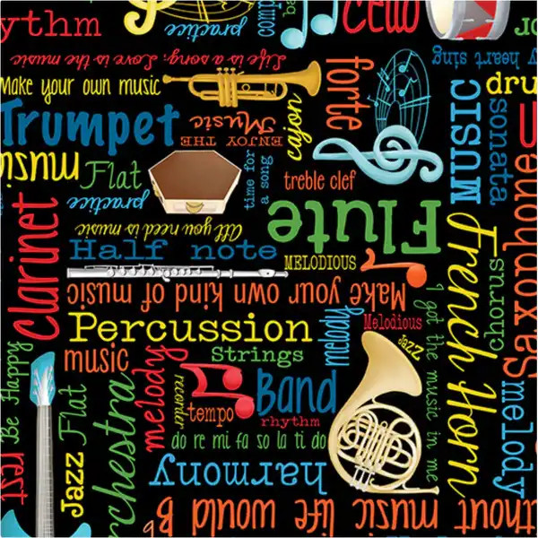 Making Music Musical Words Black - Benartex Fabric 14769-12 Premier Stitching