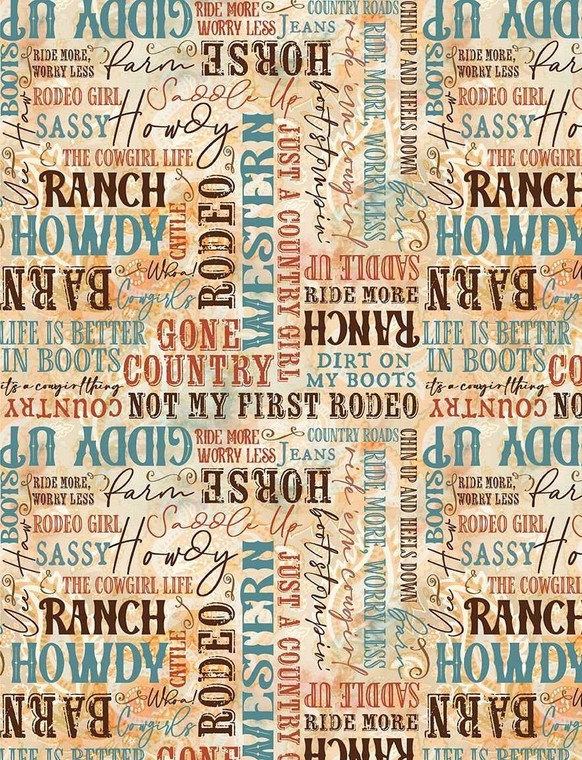 Gone Country Words Multi - Benartex Fabric 14800-99 Premier Stitching