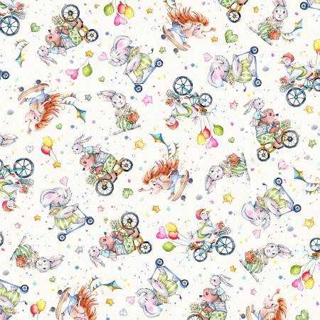 Whiskerville Bike Toss Cream - P&B Fabric WSKR05750-E Premier Stitching