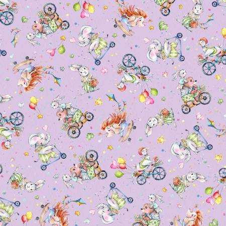 Whiskerville Bike Toss Lavender - P&B Fabric WSKR05750-LC Premier Stitching