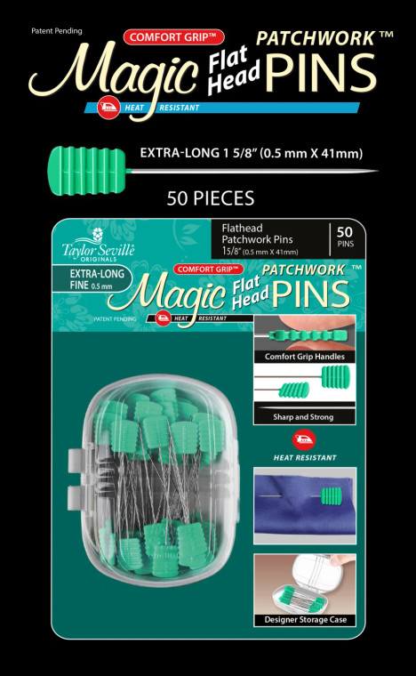 Magic Pins Flathead Patchwork Extra Long Pins by Taylor Seville (Qty 50)