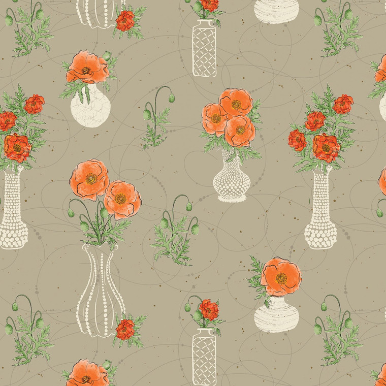 Modern Vintage Heirloom Treasures Taupe - Benartex Fabric 16595-73