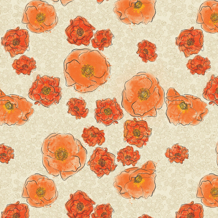 Modern Vintage Treasured Poppies Natural - Benartex Fabric 16593-70