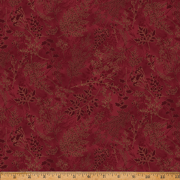 Harvest Bouquet Tossed Branches Maroon - Hoffman Fabrics X5546-195-Maroon