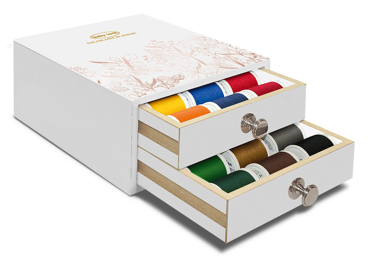 Baby Lock Madeira Mini White Thread Chest Sensa Green 1100yd/1000m, 30 spools (made-8118BL)