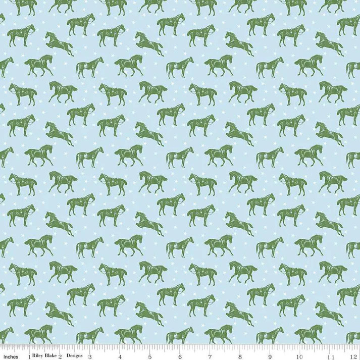 Riley Blake Designs Fabric - Bluegrass Charm - Horses Mist #c16391-mist