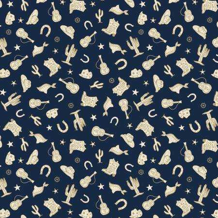 Michael Miller Fabric - Buckaroo - Navy Country Song Cowboy #dcx12438-navy Premier Stitching