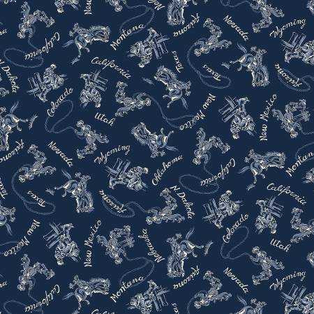 Michael Miller Fabric - Buckaroo - Navy Howdy #dcx12433-navy Premier Stitching