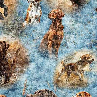 QT Fabric - Forest, Field And Stream - Hunting Dogs Blue #31407-b Premier Stitching