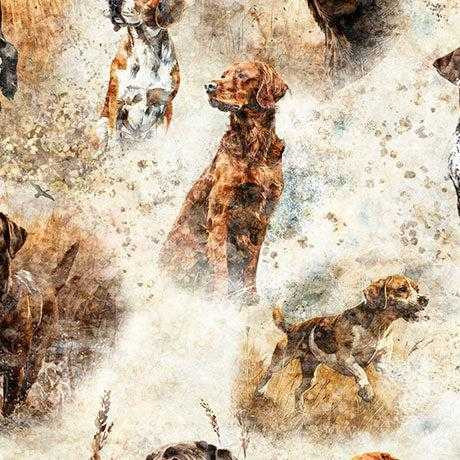 QT Fabric - Forest, Field And Stream - Hunting Dogs Cream #31407-e Premier Stitching