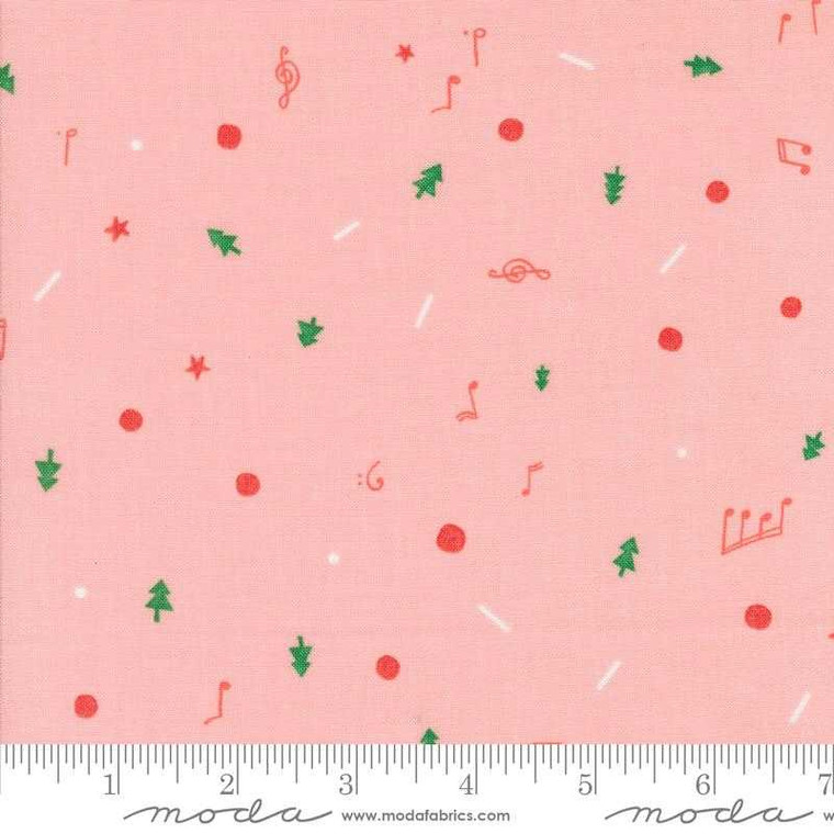 Moda Fabric - Tiny Christmas - Dot Tree Music Notes Cotton Candy #37137-15 Premier Stitching