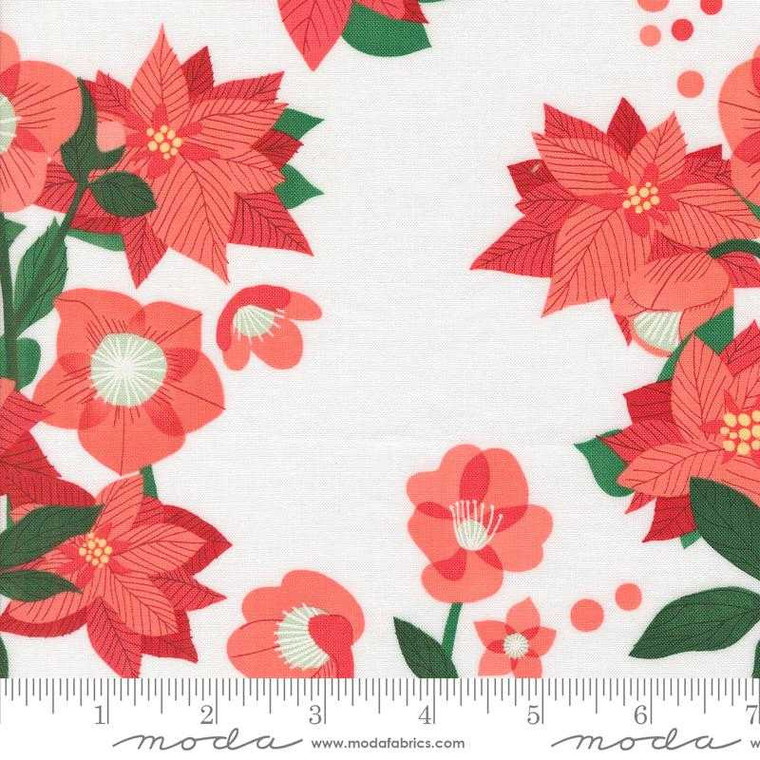 Moda Fabric - Tiny Christmas - Poinsettia Florals Snow #37130-11 Premier Stitching