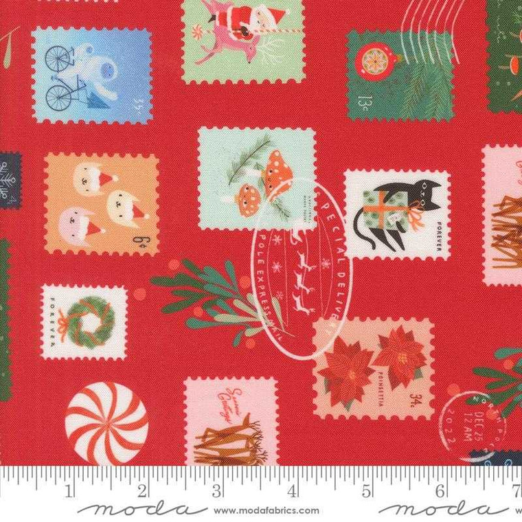 Moda Fabric - Tiny Christmas - Stamps Novelty Christmas Red #37132-12 Premier Stitching