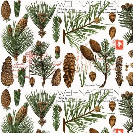 Riley Blake Designs Fabric - Classic Christmas - Botanical Pines White #cd16283-white
