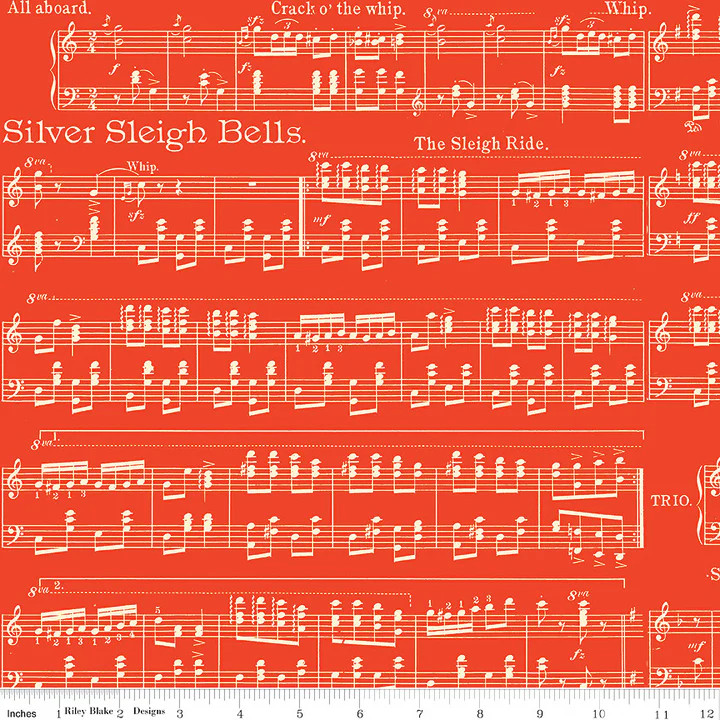 Riley Blake Designs Fabric - Classic Christmas - Sheet Music Red #c16284-red