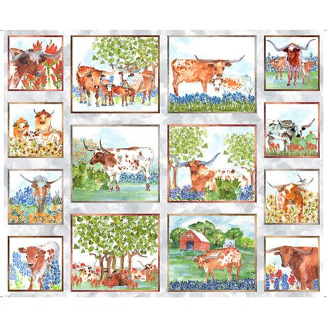 QT Fabrics- Longhorns -  Texas Longhorn Patch Panel #28075-k