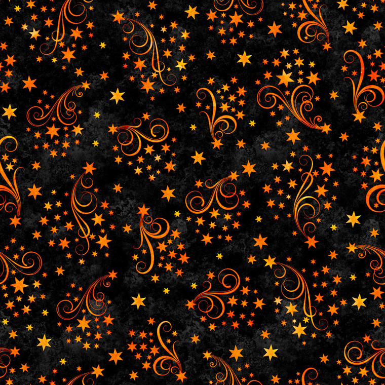 QT Fabrics- Happy Haunting - Star Swirls - Black #31048-J