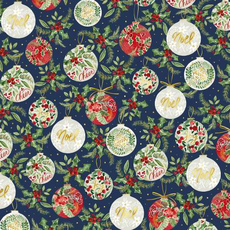 P&B Fabric - Joyful Ornament Allover Dark Blue #JOYF5888-DB
