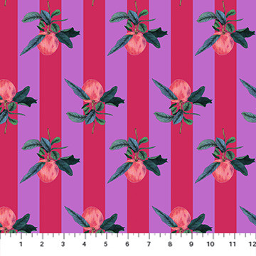 Figo Fabrics - Rosa - Rose Buds On Stripe - Purple/Red #91152-26