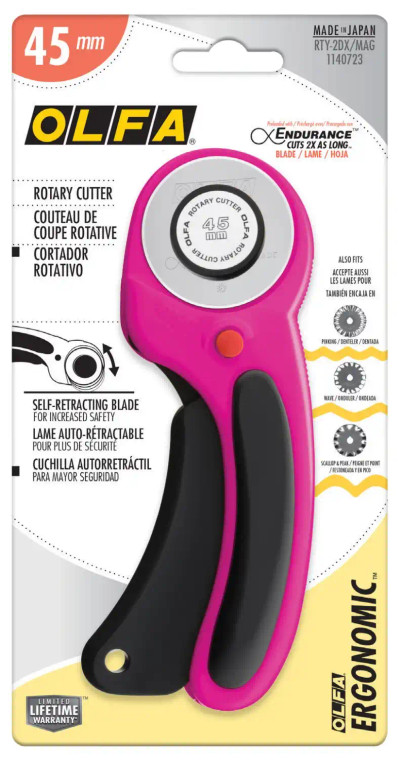 Olfa 45mm Ergonomic Rotary Cutter - Magenta Premier Stitching