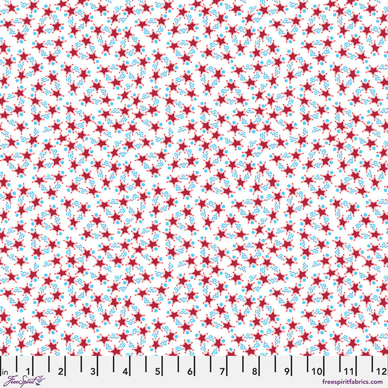 Free Spirit Fabric - Happy Birthday America - Stars, Stripes & Squiggles - White #pwmy023-white