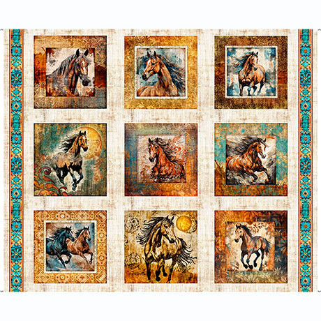 QT Fabrics - Born To Run - Wild Horse Picture Patches - Cream #31475-e