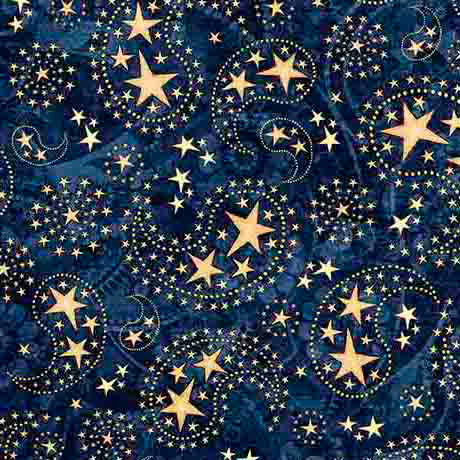 QT Fabrics - 1776 - Paisley & Stars - Navy #31665-n