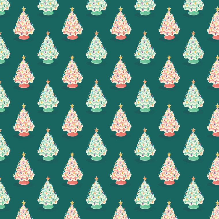 Cloud9 Fabrics - Bright Holidays - Vintage Ceramic Trees - Organic Cotton #228051
