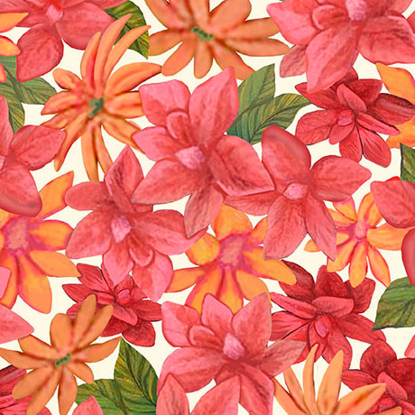 QT Fabrics - Faith Can Move Mountains - Lillies - Cream #31515-e