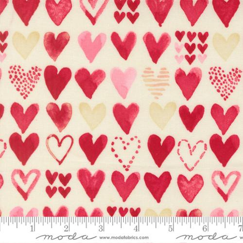 Moda Fabrics - Darling Peony - Hearts Watercolor - Cream #48793-11