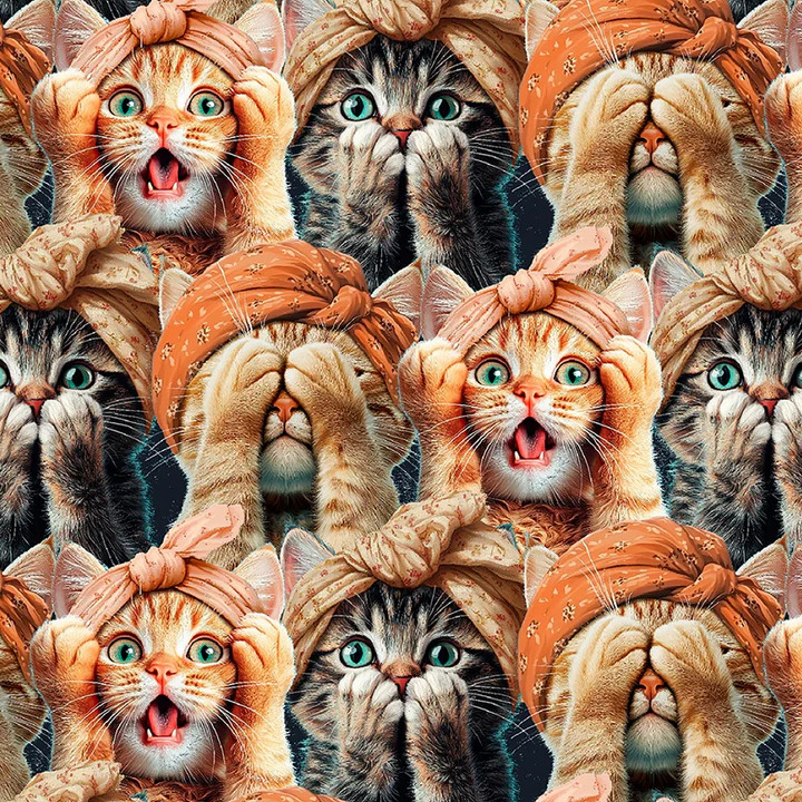 3 Wishes Fabric - Please Seat Yourself - Three Wise Cats #24208-mlt-ctn-d