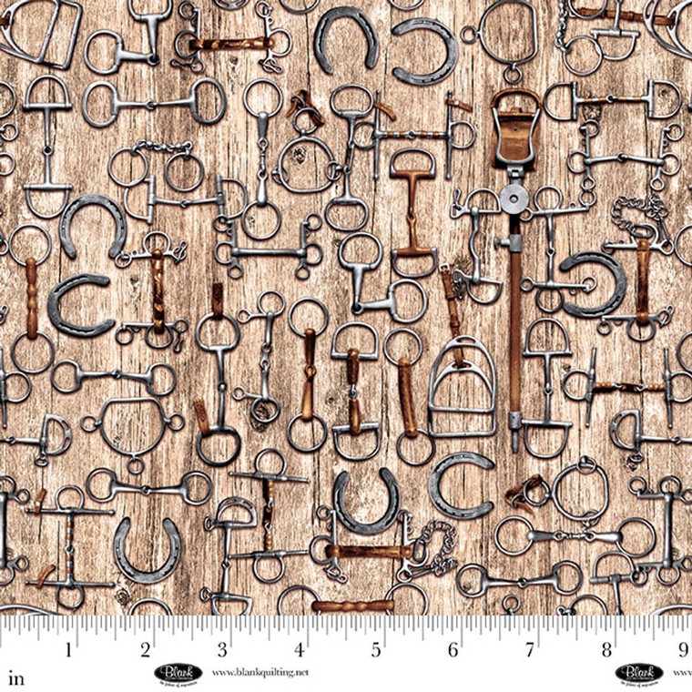 Blank Quilting Fabric - Spurs & Spirit - Stirrups, Bits, and Horseshoes #4529-30
