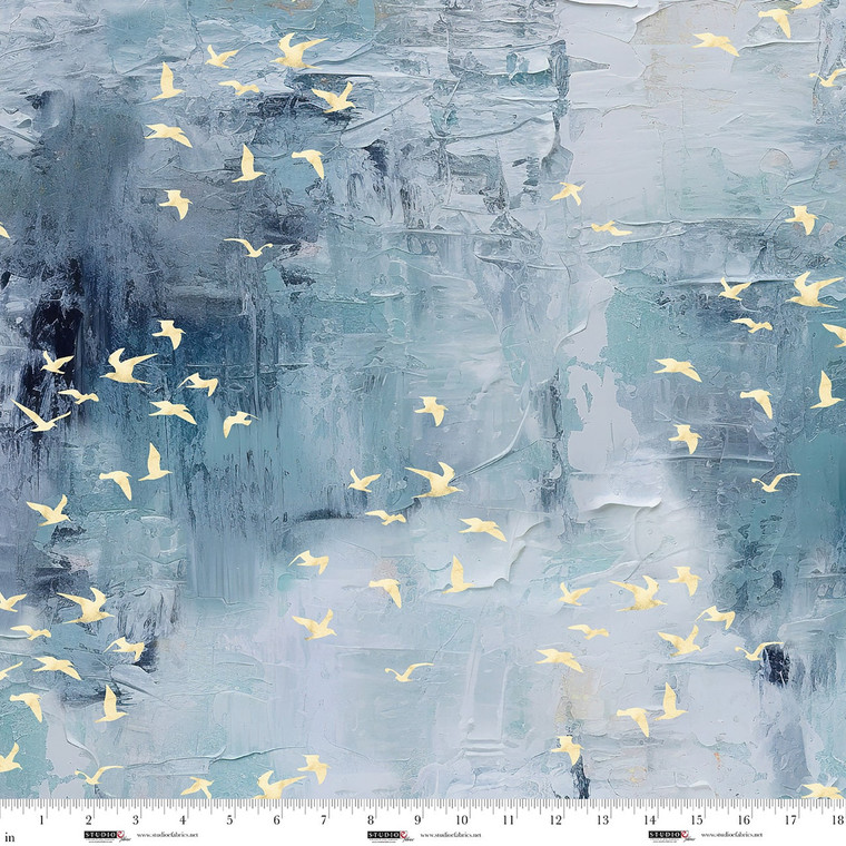 Studio E Fabrics - Behind Blue Eyes - Plaster With Birds - Slate #8648-79
