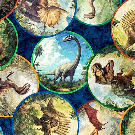 QT Fabrics - Savage Kingdom - Dinosaur Medallions #31735-n