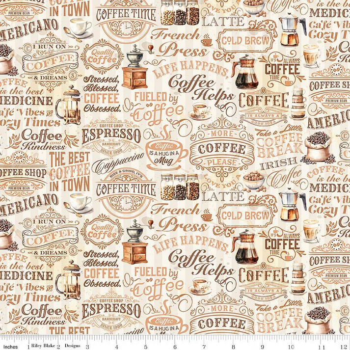 Riley Blake Designs - Coffee Time - Text - Cream #cd17131-cream