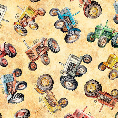 QT Fabrics - Lil Farmers - Tractors - Marigold #31968-S