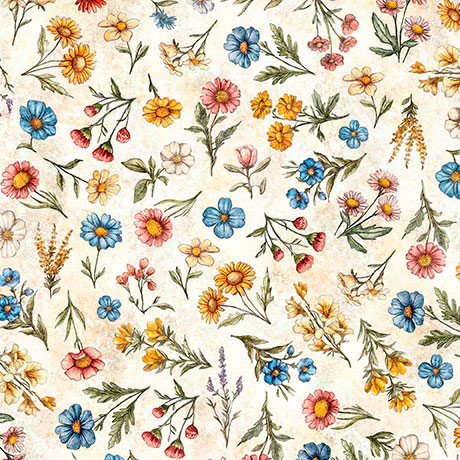 QT Fabrics - Lil Farmers - Floral Toss - Oatmeal #31907-E