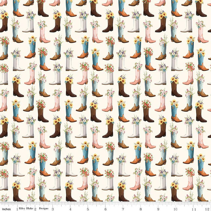 Riley Blake Designs - Cowgirl - Boots - Cream #c17484-cream