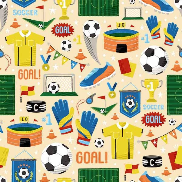 Michael Miller Fabric - Goal Getter - Vanilla - Hero #DDC12698-VANI