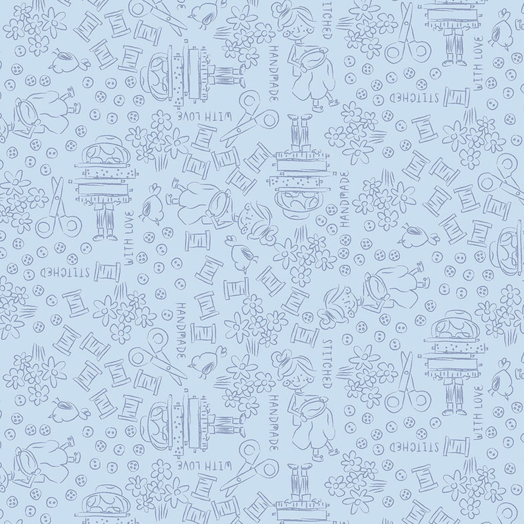 Clothworks Fabrics - Shop Hop - Line Art - Light Denim #y4797-87