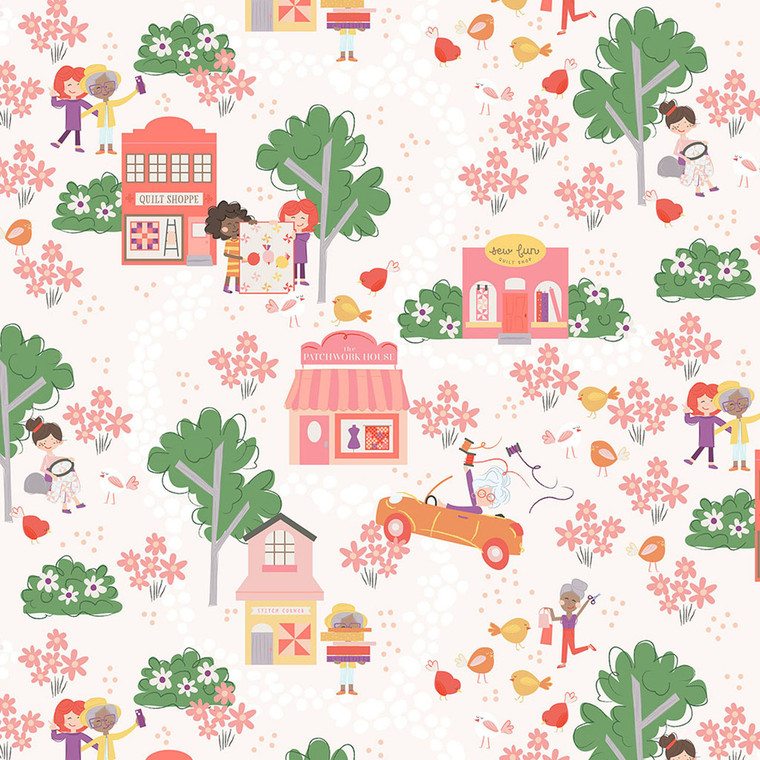 Clothworks Fabrics - Shop Hop - Toile - Pale Pink #y4796-132