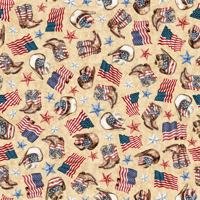 QT Fabrics - American Country - American Cowboy - Tan #31994-a