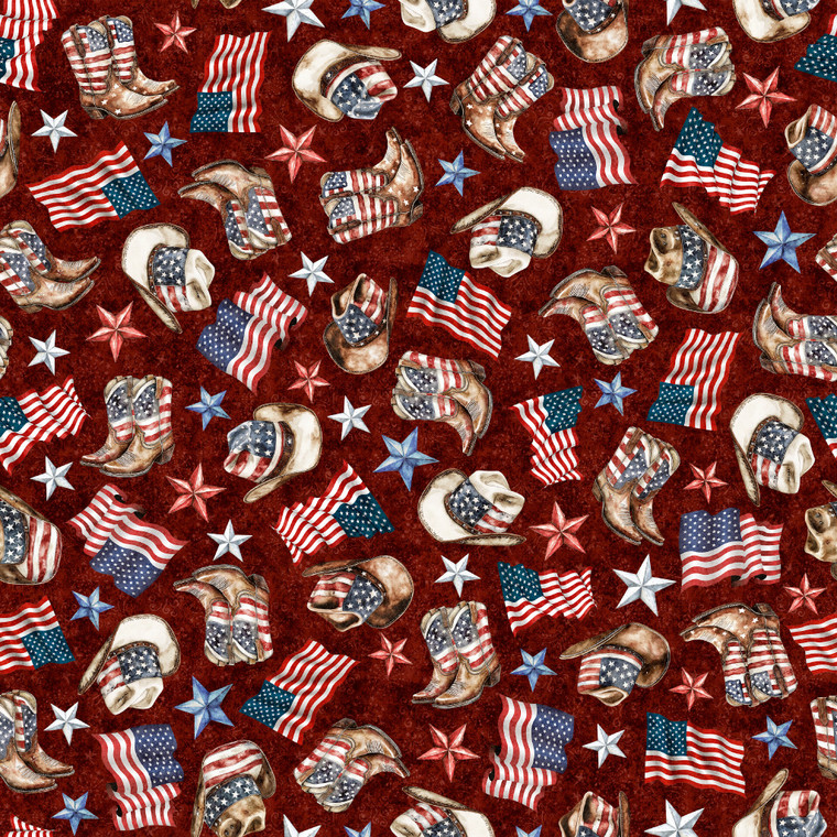 QT Fabrics - American Country - American Cowboy - Brick #31994-m