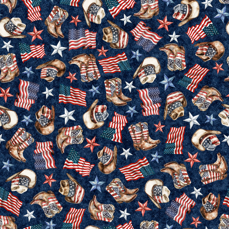 QT Fabrics - American Country - American Cowboy - Navy #31994-n