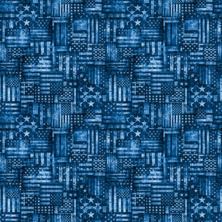 QT Fabrics - American Country - Flag Patchwork - Blue #31995-b