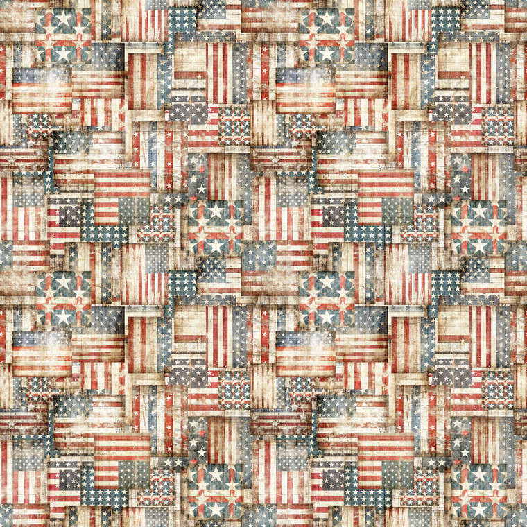 QT Fabrics - American Country - Flag Patchwork - Cream #31995-e