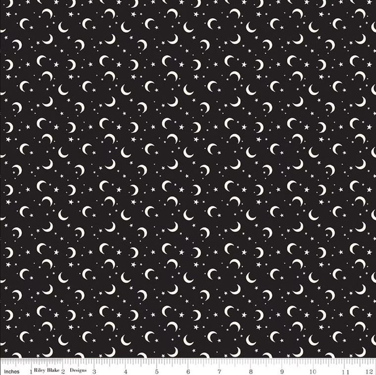 Riley Blake Designs - Frank and Friends - Moon & Stars - Black - Glow in the Dark #gc17477-black