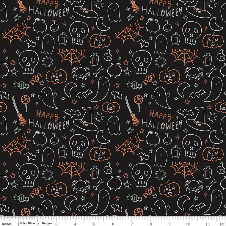Riley Blake Designs - Frank and Friends - Halloween Icons - Black - Glow in the Dark #gc17476-black