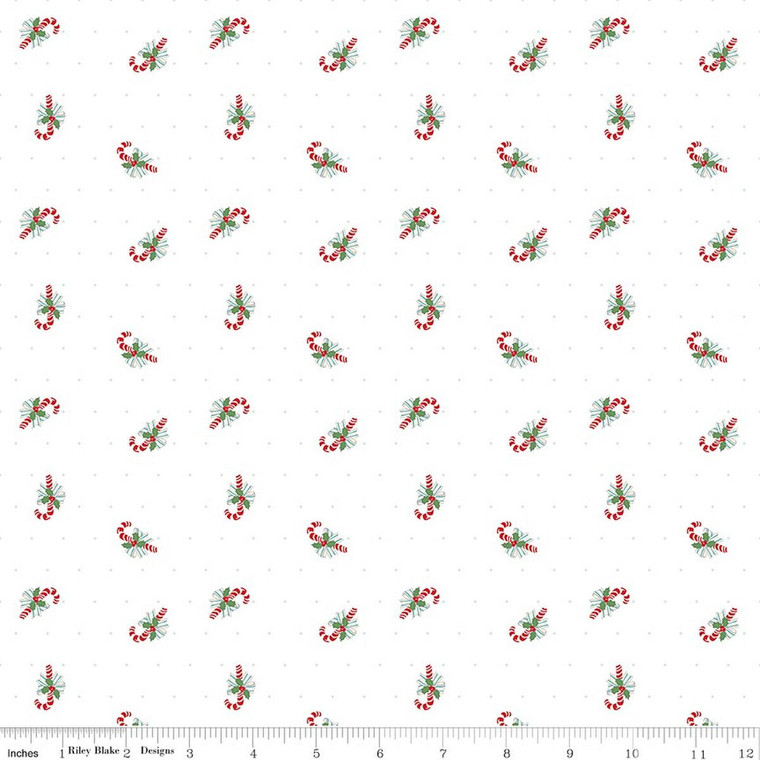Riley Blake Designs - Claus & Co. - Candy Cane Toss - White #C17746-WHITE